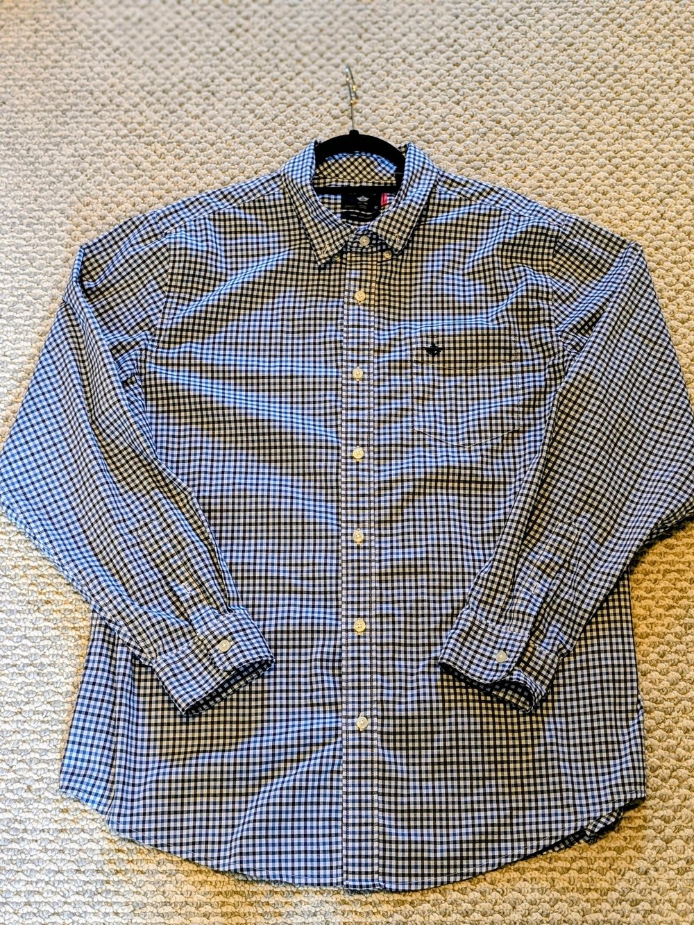 Dockers Men's Blue and White Gingham Button-Down Shirt - XLT